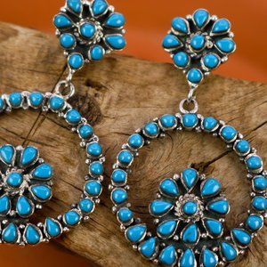 Native American Navajo TURQUOISE Long Dangle Earrings